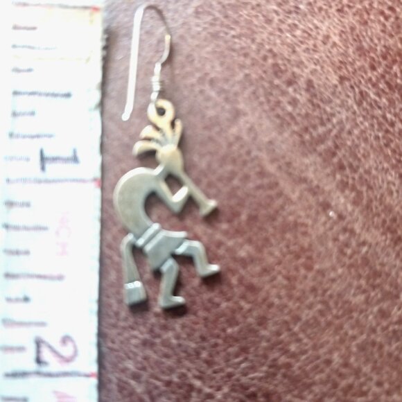 Native American Kokopelli Earrings Dangle Drop Wire Sterling Silver (1284) - Picture 3 of 4